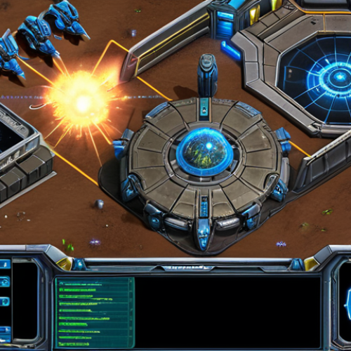 Home 4 **
A Terran Command Center in Starcraft 2, highlighting the importance of scanning. Show a scan sweeping across the map, revealing enemy base location and unit composition. Emphasize energy management by showing a Reactor attached to the Command Center.
**